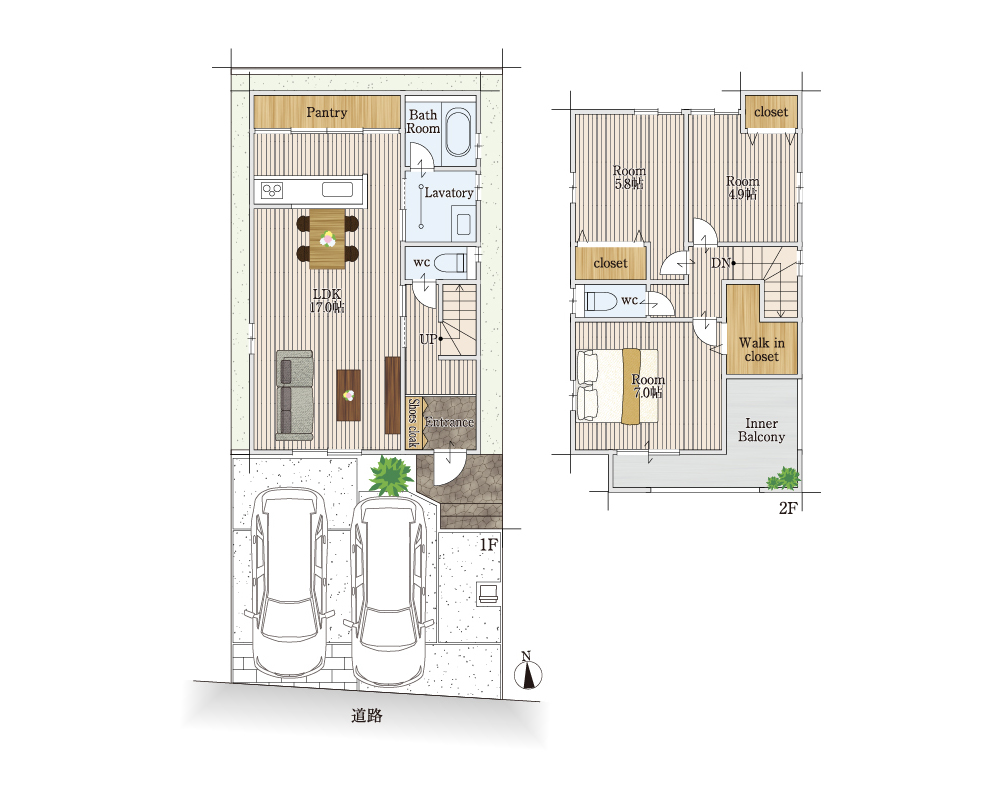 キッチンパントリーを取り入れた間取り図面