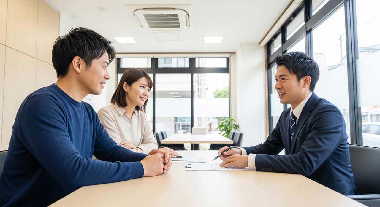 住宅ローンの相談をする夫婦と担当者