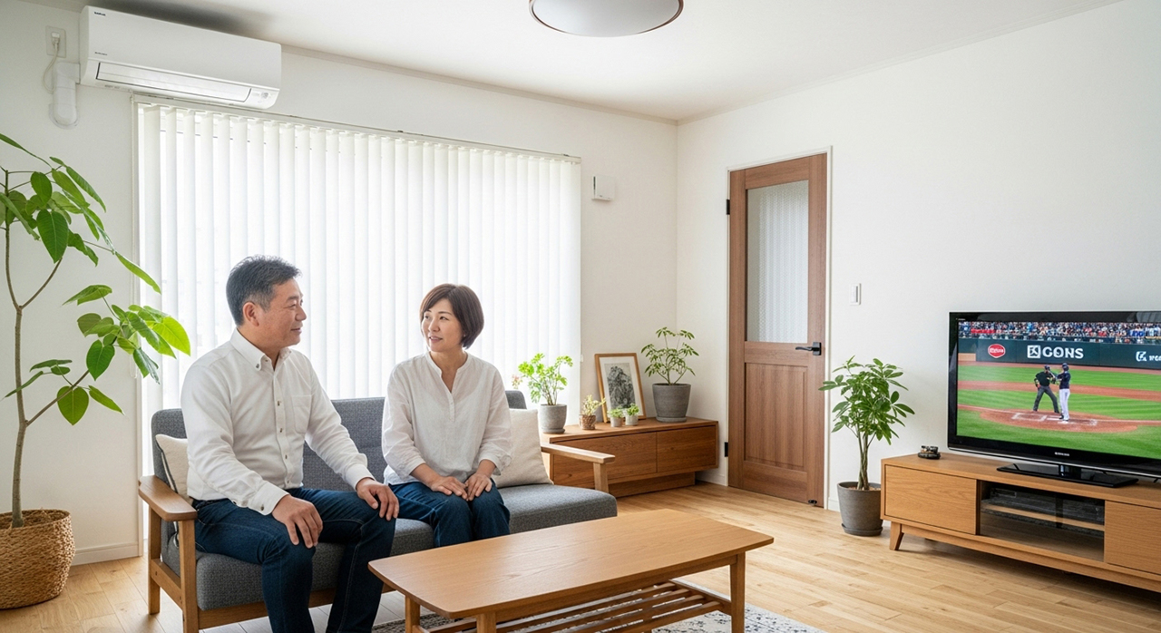 夫婦がリビングで過ごす様子