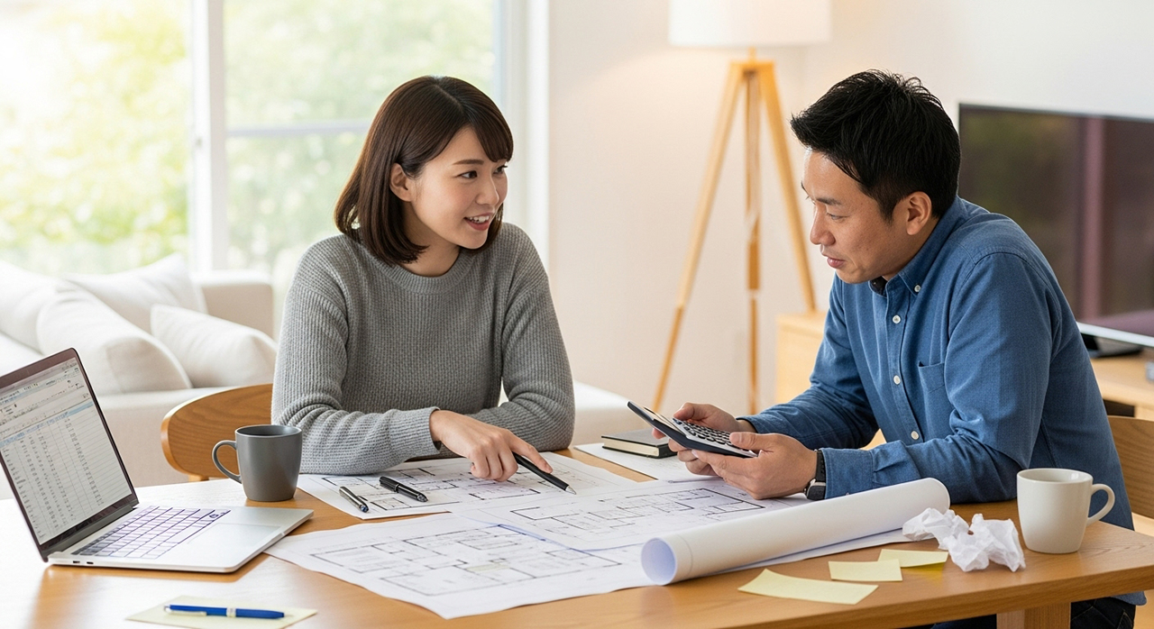 夫婦で物件比較している様子