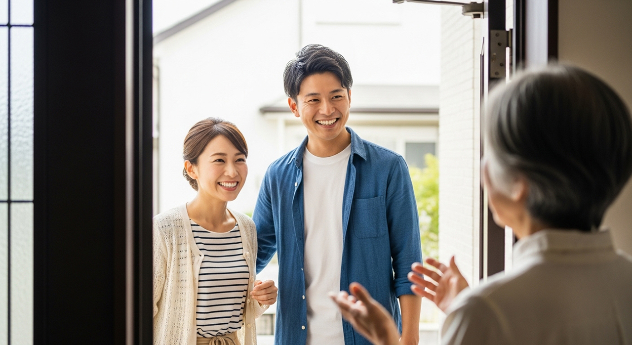 訪問を歓迎する家族