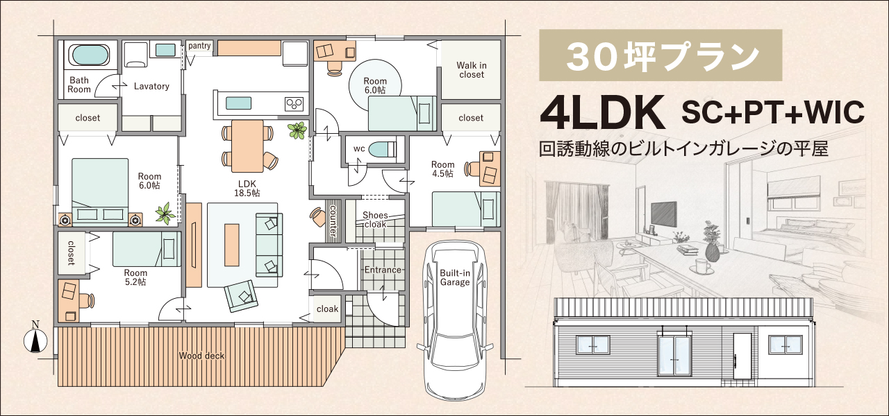 趣味・在宅ワーク重視の平屋プランの一例