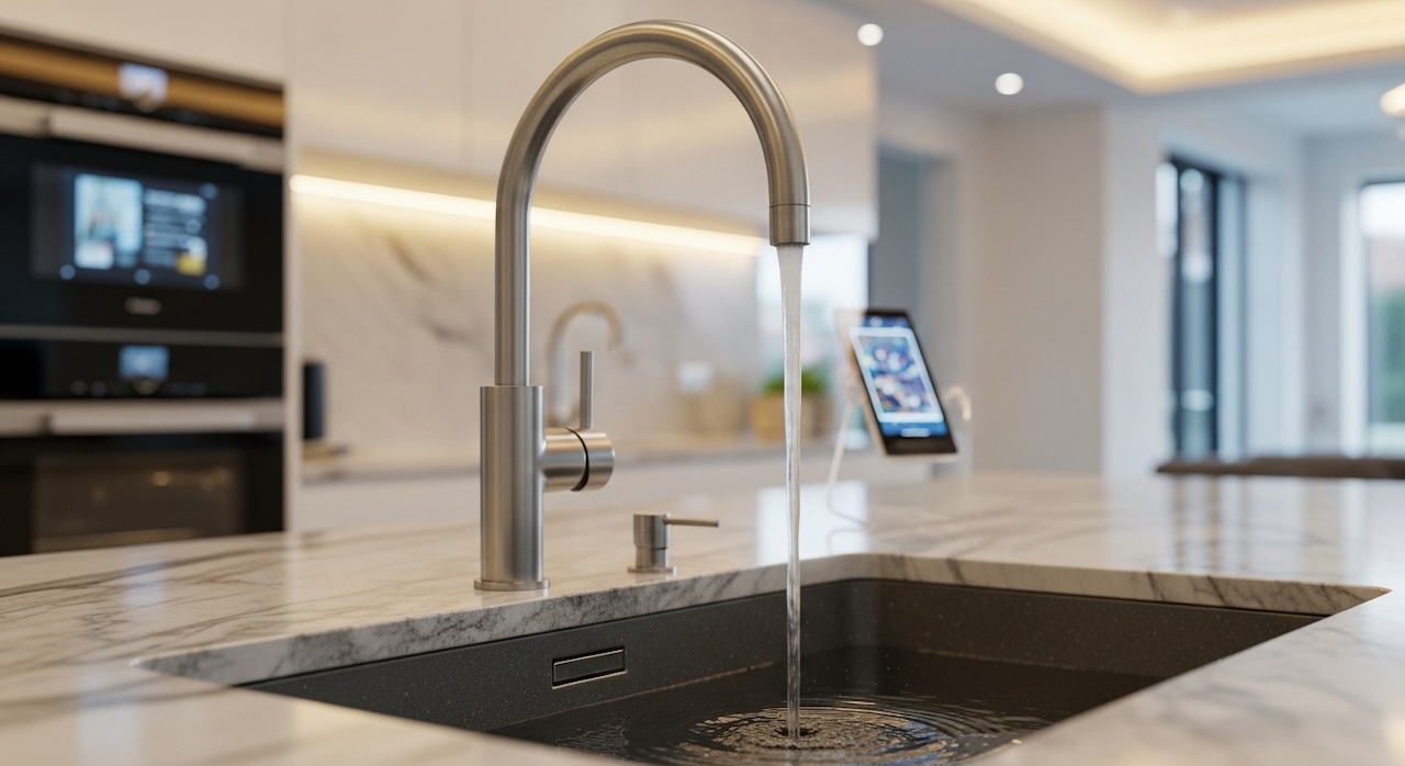 モダンなデザインのキッチンシンクと蛇口