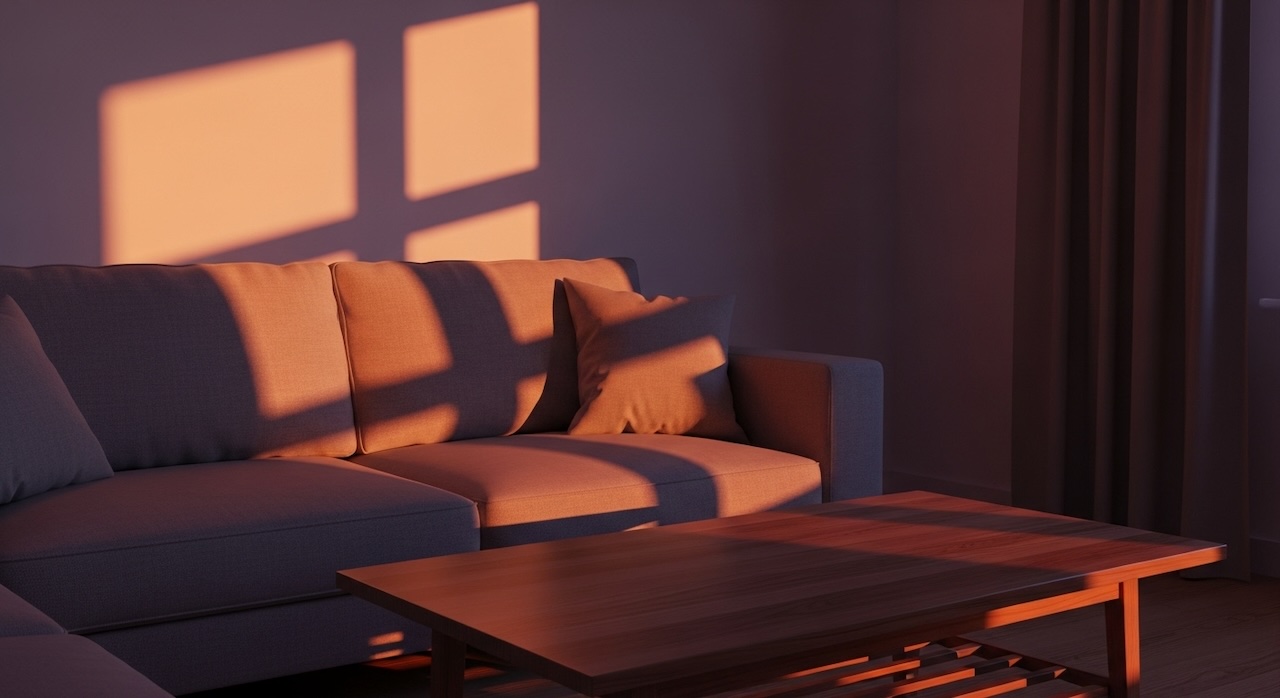 夕陽が描く影が、部屋をそっと染める瞬間