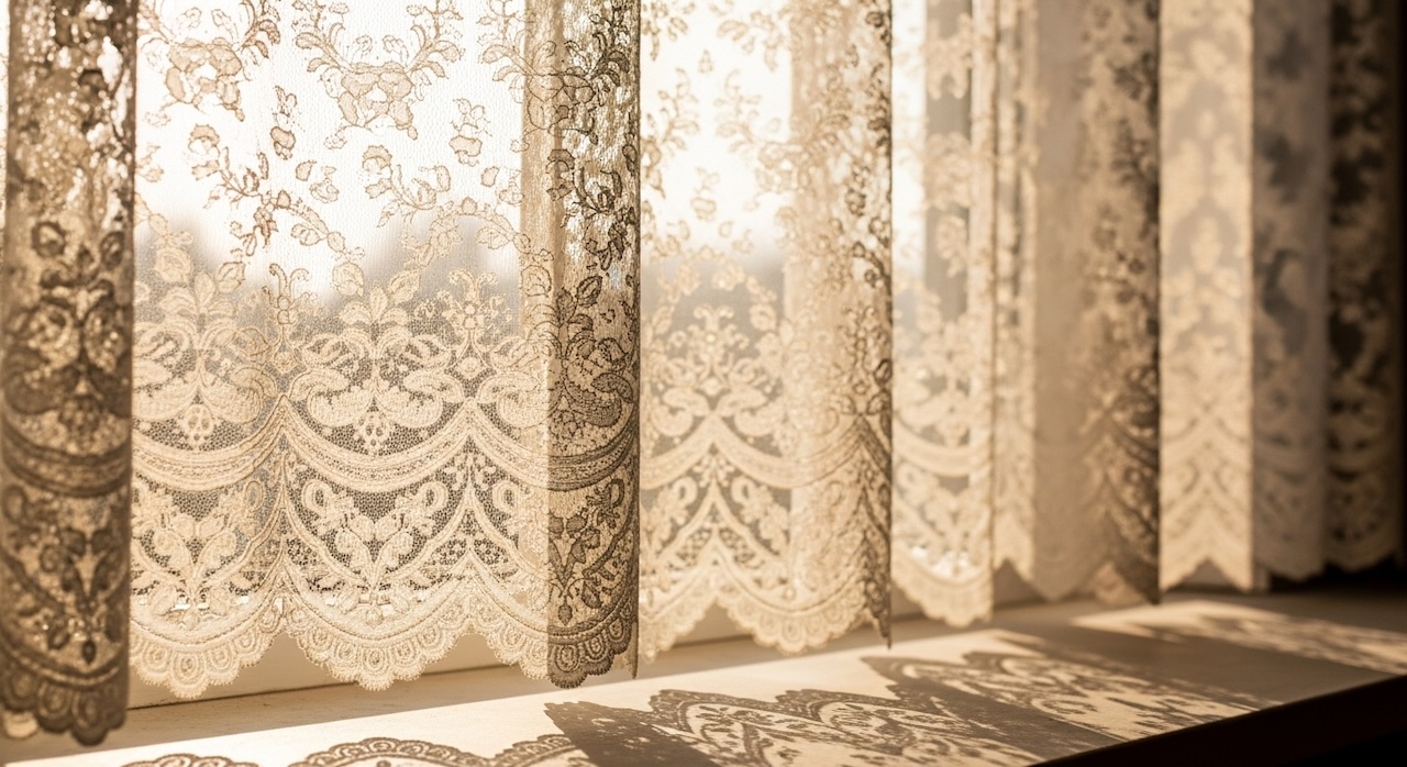 柔らかな光にレースが揺れる窓辺