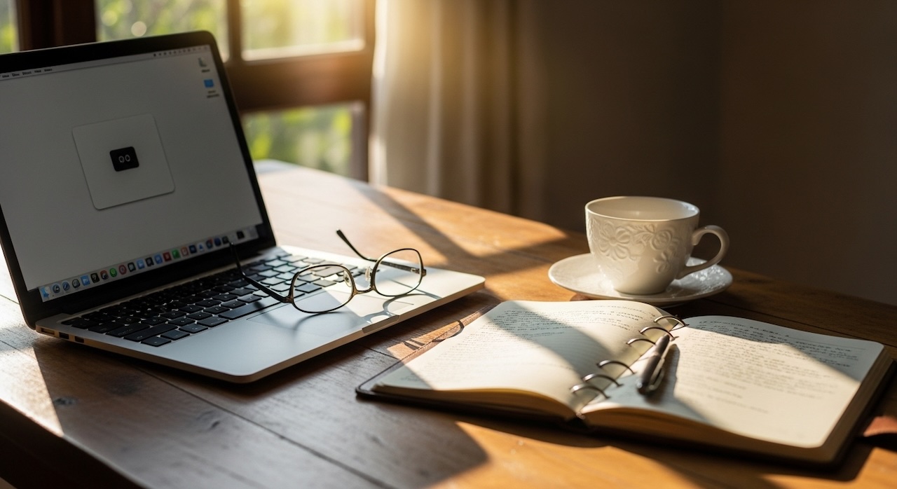 陽光が差し込む作業デスク