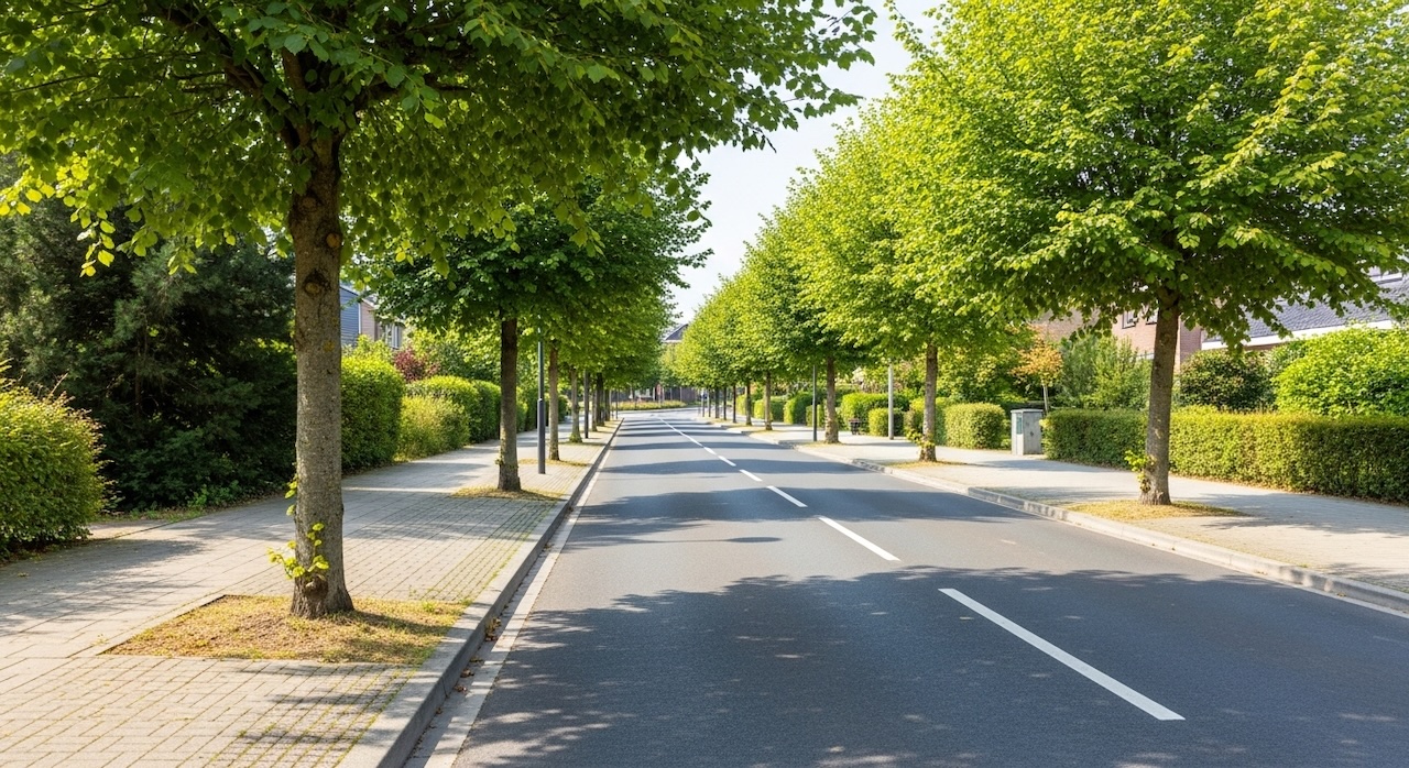 街路樹が並ぶ道路