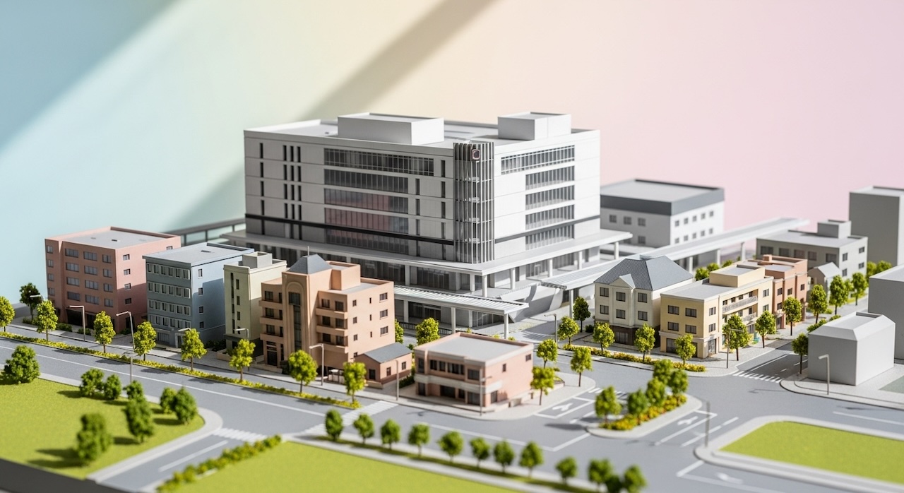 街並みと大きな建物を再現した都市模型