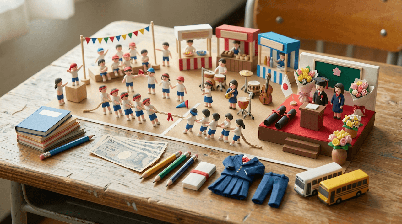 運動会と卒業式のミニチュア模型