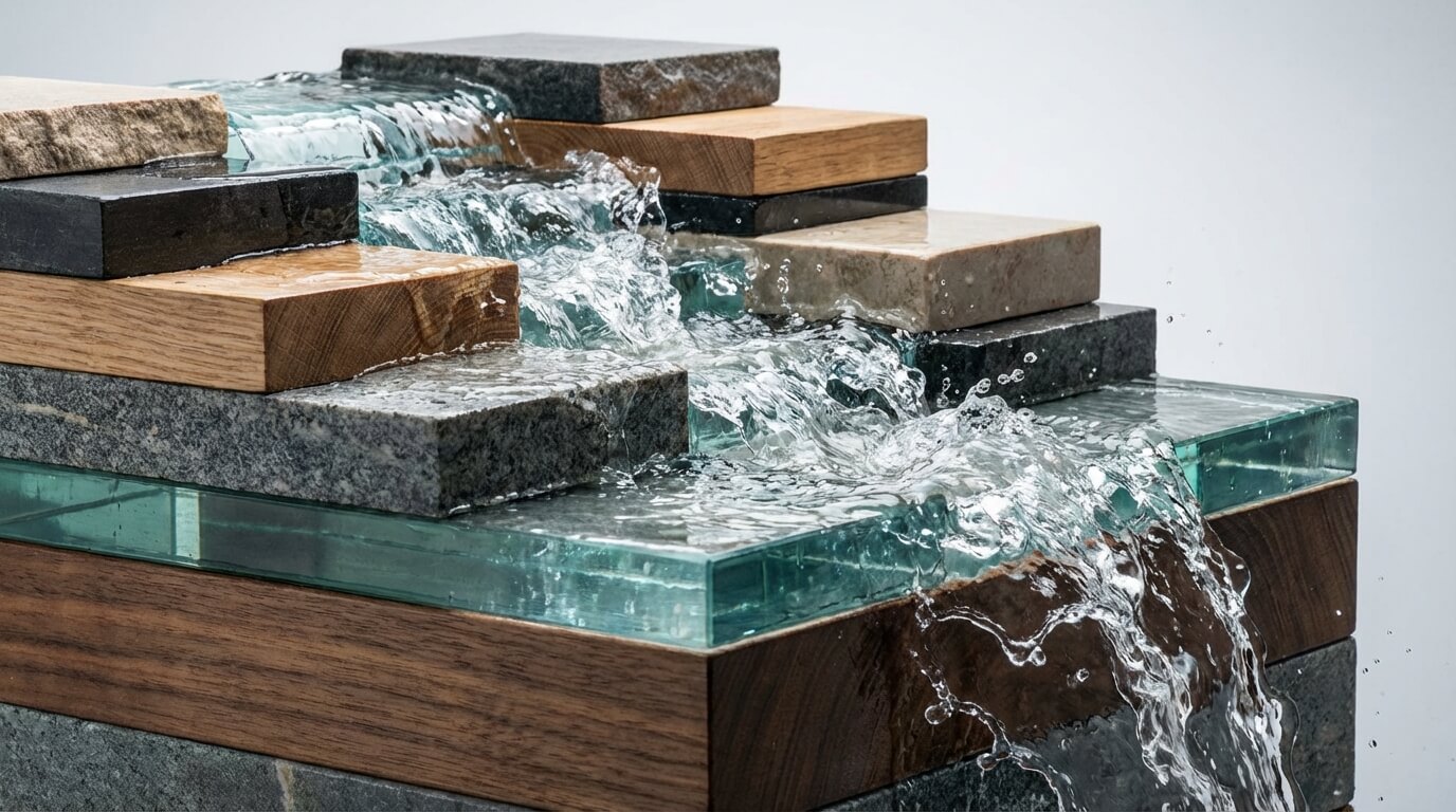 段差を流れ落ちる水のオブジェ