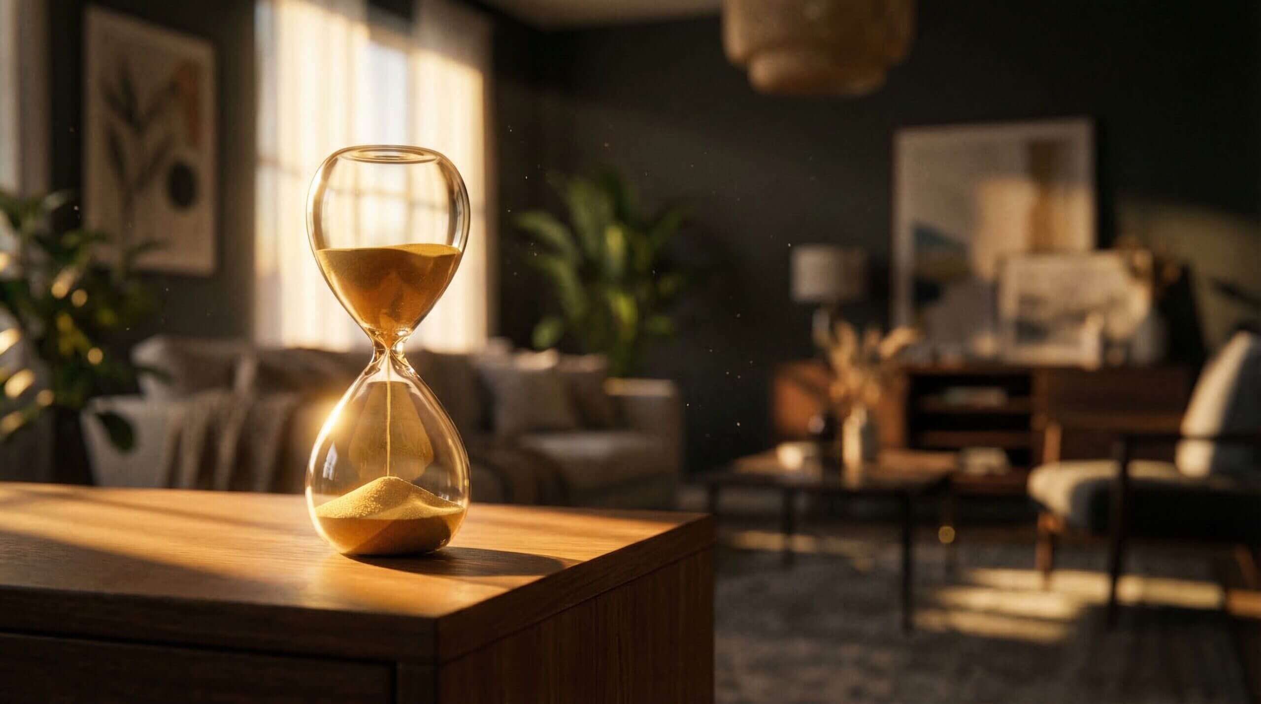 室内のテーブルに置かれた砂時計