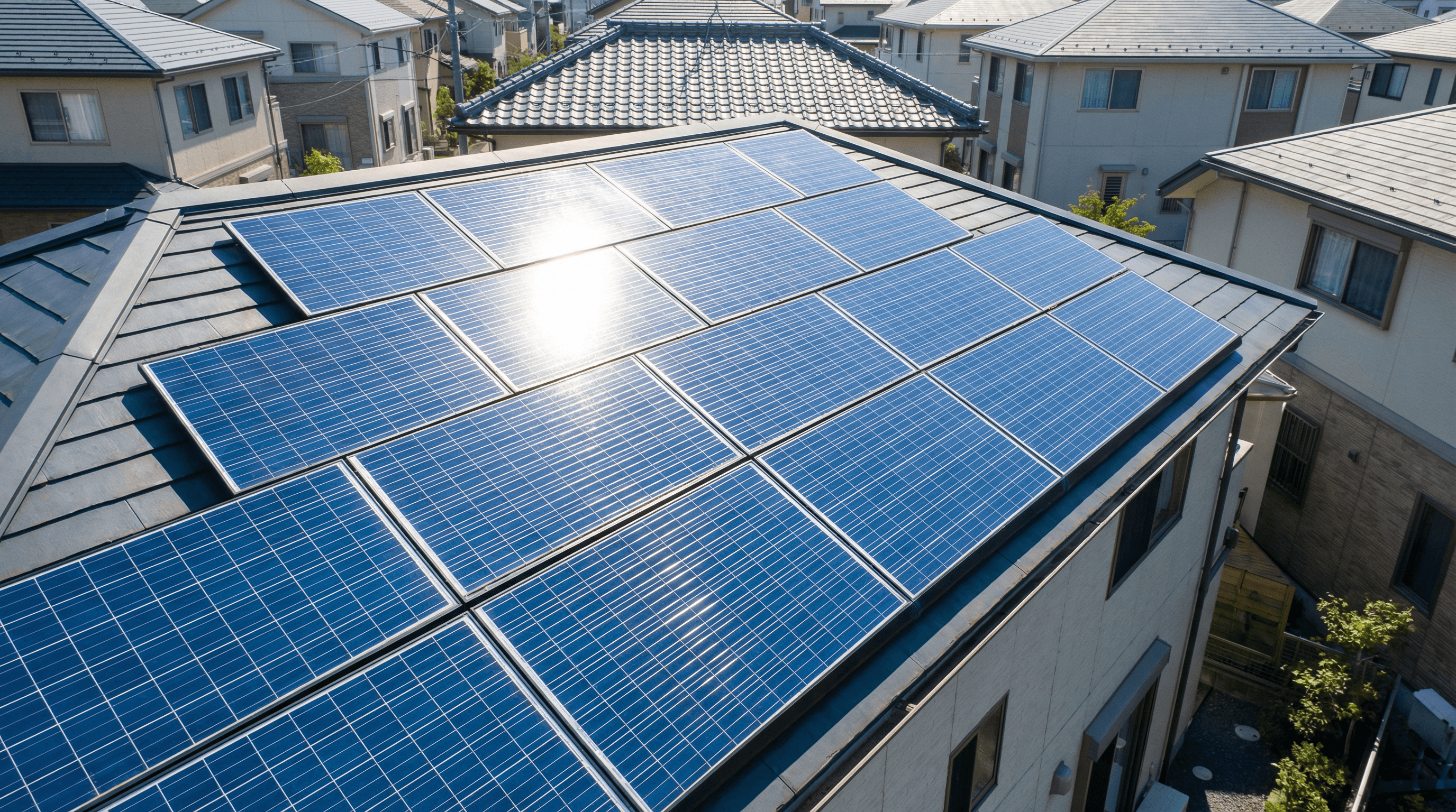 屋根に設置された太陽光パネル