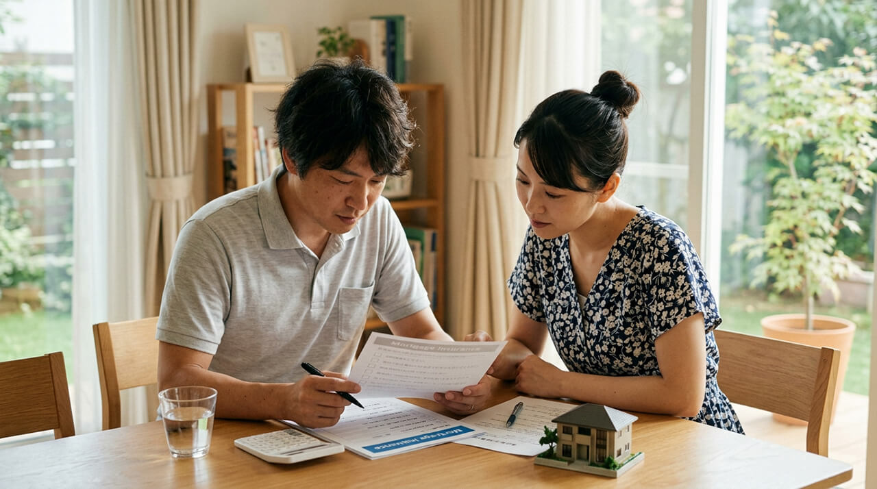 夫婦が自宅で住宅ローンの資料を確認する様子